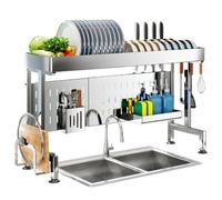 Scolapiatti regolabile in acciaio inox da sopra il lavello, ad alta capacità, scolapiatti e portaposate, per piano di lavoro della cucina, design salvaspazio