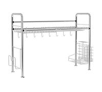 Scolapiatti regolabile in acciaio inox da sopra il lavello, salvaspazio, grande scolapiatti con supporto per tagliere e porta utensili, organizer da cucina per un'asciugatura efficiente