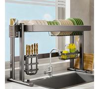 Scolapiatti regolabile in altezza sopra il lavello, grande capacità, organizer da cucina per piatti e ciotole (strato singolo 84,8 cm) ideale per piccole cucine