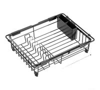 Scolapiatti regolabile in ferro nero per lavello da cucina, espandibile 38-55 cm, organizer con sezioni per piatti, ciotole, utensili e ventilazione