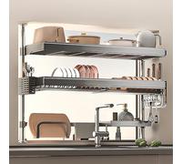 Scolapiatti regolabile per lavello espandibile, perfetto per famiglia e camper, grigio 118 cm, soluzione salvaspazio