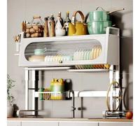 Scolapiatti regolabile sopra il lavello, autoportante da cucina per piatti e posate, soluzione salvaspazio per riporre piatti, 87 x 30 cm, bianco