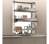 Scolapiatti regolabile sopra il lavello, doppio e triplo livello, grande capacità, organizer da bancone con vassoio di scarico (versione alta 117,9 cm)