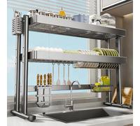 Scolapiatti regolabile sopra il lavello, grande capacità, design a doppio strato, per piatti e ciotole, 65 cm, ideale per uso domestico