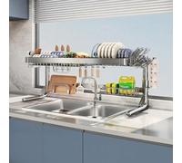 Scolapiatti regolabile sopra il lavello, scolapiatti in acciaio inox, grande 1-2 ripiani, per piani di lavoro della cucina con armadi