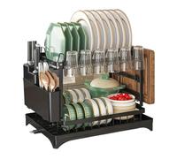 Scolapiatti rosa, organizer da cucina for ciotole e piatti, design a scatto, installazione senza fori, elettrodomestico alla moda per il bancone della cucina(Black)