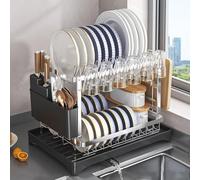 Scolapiatti salvaspazio a 2 livelli con 6 portabicchieri multifunzione da cucina organizer e scolapiatti per un'asciugatura efficiente e una facile conservazione