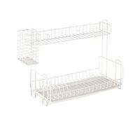 Scolapiatti Scolapiatti A 2 Livelli Con Vassoio Raccogligocce Rimovibile, Scolapiatti Portaposate Nel Bancone Della Cucina Scolapiatti Per Utensili(White)