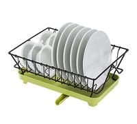 Scolapiatti, Scolapiatti con Vassoio, Cestello portaoggetti multifunzionale in Ferro battuto Portaposate in Acciaio Inossidabile Cucina for Piatti, Tazze e Posate(Green+black)