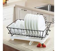 Scolapiatti, Scolapiatti con Vassoio, Cestello portaoggetti multifunzionale in Ferro battuto Portaposate in Acciaio Inossidabile Cucina for Piatti, Tazze e Posate(White+black)