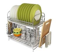 Scolapiatti, Scolapiatti Da Cucina a 2 Strati Asciugatura Stoviglie Stoccaggio Multifunzionale Forniture Rack con Vassoio Antigoccia