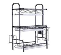 Scolapiatti, Scolapiatti da Cucina in Acciaio Inossidabile, a 3 Livelli, con Portautensili/Scolapiatti