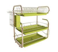 Scolapiatti, Scolapiatti da cucina, scolapiatti, con rimovibile in acciaio inossidabile a 3 livelli, piatto multifunzione, portabicchieri, organizer vassoio antigoccia