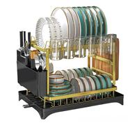 Scolapiatti - Scolapiatti grande sopra il lavello, grande capacità in acciaio inox, scaffale multifunzionale da cucina e scaffale portaoggetti con portaposate, scolapiatti (oro)