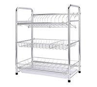 scolapiatti, Scolapiatti in acciaio inossidabile 304 a tre strati da cucina con portaposate/tagliere vassoio antigoccia