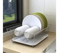 Scolapiatti, Scolapiatti in Acciaio Inossidabile con Vassoio for l'Acqua, da Cucina Compatto Ripiano for for Lato Lavello Banco, Design Slot for Schede, S