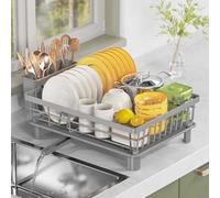 Scolapiatti, Scolapiatti in acciaio multicolore, vaschetta raccogligocce, portautensili, beccuccio girevole, varie dimensioni(Gray,17"L x 13"W x 5.9"H)