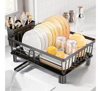 Scolapiatti, Scolapiatti in acciaio multicolore, vaschetta raccogligocce, portautensili, beccuccio girevole, varie dimensioni(Black,15"L x 11"W x 5.9"H)