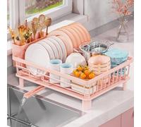 Scolapiatti, Scolapiatti in acciaio multicolore, vaschetta raccogligocce, portautensili, beccuccio girevole, varie dimensioni(Pink,15"L x 11"W x 5.9"H)