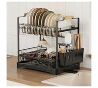 Scolapiatti,scolapiatti Multifunzionale a 2 Ripiani,scolapiatti in Acciaio al Carbonio per bancone da Cucina con scolapiatti/portautensili/portabicchieri,scolapiatti antiruggine(n