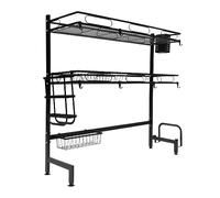 Scolapiatti sopra il lavello, a 2 livelli, in acciaio inox, grande scolapiatti per cucina, con porta utensili, tagliere, blocco coltelli, nero (82 cm)