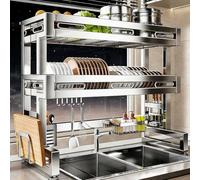 Scolapiatti sopra il lavello, acciaio inossidabile 304, portautensili da cucina multifunzionale, salvaspazio, adatto per piatti, ciotole, bicchieri e posate(Double layer,56cm/22in)