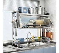Scolapiatti sopra il lavello con sportello a ribalta, grande scaffale da cucina per piano di lavoro, adatto per piatti, tazze, ciotole e posate(105cm/41.3in)