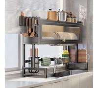 Scolapiatti sopra il lavello, grande capacità da cucina con armadio antipolvere, salvaspazio, per piatti, ciotole e pentole, facile da installare, nero (65 x 80 cm), massimizza lo spazio in cucina