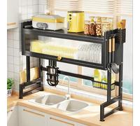 Scolapiatti sopra il lavello, grande organizer per piano cucina, con coperchio semi-trasparente e portaposate, adatto per piatti, tazze, ciotole, coltelli(Tall version,75cm/29.5in)