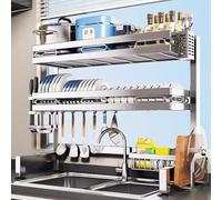 Scolapiatti sopra il lavello, grande scolapiatti in acciaio inox 304, organizer da posizionare sopra il lavandino per piatti, bicchieri, ciotole e posate, per organizer da cucina (dimensioni: 95 cm)