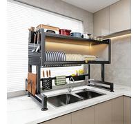 Scolapiatti sopra il lavello, grande supporto di stoccaggio per piano cucina, scolapiatti da appoggio per utensili da cucina, adatto per piatti, ciotole(85cm/33.5in)