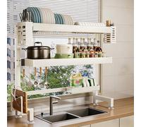 Scolapiatti sopra il lavello, in acciaio al carbonio di alta qualità, scaffale da cucina multifunzionale, adatto per piatti, tazze, ciotole e posate(Double layer,85cm/33.5in)