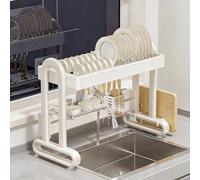 Scolapiatti sopra il lavello, in acciaio inossidabile, con portaposate, grande scolapiatti per piatti e ciotole, organizer da piano cucina, adatto per piatti(Off-white single layer,65cm/25.6in)
