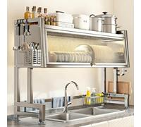 Scolapiatti sopra il lavello, in acciaio inossidabile, portautensili da cucina multifunzionale da appoggio, adatto per piatti, tazze, ciotole e posate(75cm/29.5in)