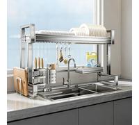 Scolapiatti sopra il lavello, in acciaio inossidabile, scaffale multifunzionale per l’organizzazione della cucina, adatto per piatti, tazze, ciotole e posate(Single layer,65cm/25.6in)