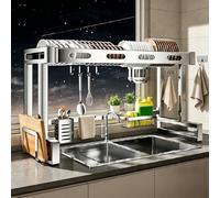 Scolapiatti sopra il lavello in acciaio inox, con portaposate rimovibile, scaffale per stoviglie e piatti per il piano cucina, salvaspazio, adatto per piatti(Single-layer,77cm/30.3in)