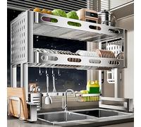 Scolapiatti sopra il lavello in acciaio inox, con portaposate rimovibile, scaffale per stoviglie e piatti per il piano cucina, salvaspazio, adatto per piatti(Double-layer,77cm/30.3in)