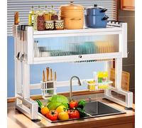 Scolapiatti sopra il lavello, in acciaio inox, da cucina, grande, multifunzionale, salvaspazio, per piatti, pentole e sils con porta