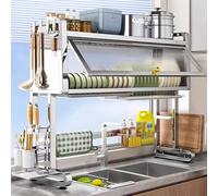 Scolapiatti sopra il lavello in acciaio inox, scolapiatti da cucina ad alta capacità con vassoio raccogligocce, adatto per piatti, tazze, ciotole e posate(67cm/25.6in)