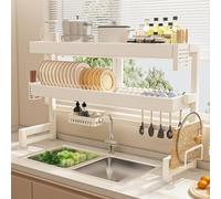 Scolapiatti sopra il lavello, organizer da cucina a 2 ripiani per piatti, ciotole e posate, design salvaspazio