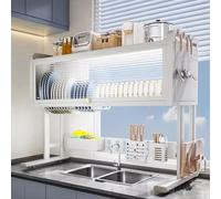 Scolapiatti sopra Il lavello - Organizer da Cucina di Grande capacità da 40" con Design a sportello e Base a Ventosa Potente, Soluzione salvaspazio per asciugare i Piatti Bianchi