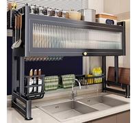 Scolapiatti sopra il lavello - Organizer per lavello in acciaio al carbonio verniciato, adatto per piatti, bicchieri e vari utensili da cucina(Black,95cm/37.4in)