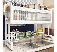 Scolapiatti sopra il lavello - Organizer per lavello in acciaio al carbonio verniciato, adatto per piatti, bicchieri e vari utensili da cucina(White,105cm/41.3in)