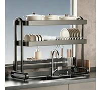 Scolapiatti sopra il lavello, Portapiatti da cucina ad alta capacità per piano di lavoro, design traspirante con drenaggio automatico, adatto per riporre piatti(Double-layer,86cm/33.8in)