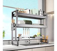 Scolapiatti sopra il lavello, scaffale porta piatti multifunzionale in acciaio inox, scaffale salvaspazio per la cucina, adatto per piatti, bicchieri e posate(Double layer,55cm/21.6in)