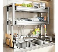 Scolapiatti sopra il lavello, scaffale portaoggetti multifunzione in acciaio inossidabile 304 per lavello, adatto per piatti, ciotole, tazze e posate(Double layer,66cm/26in)