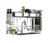 Scolapiatti Sopra Il Lavello, Scolapiatti Con Portaposate, Ripiano Scolapiatti Per Utensili Da Cucina, Organizer Da Banco, Espositore In Acciaio(Argento - Per Lavelli Inferiori A 31,3 Pollici)