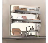 Scolapiatti sopra il lavello, scolapiatti da cucina a più livelli con vassoio di scarico, grande capacità di archiviazione per un efficiente risparmio di spazio