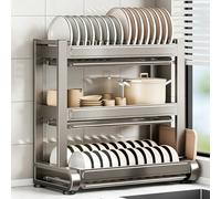 Scolapiatti sopra il lavello, scolapiatti in acciaio inox a 2/3 livelli, struttura stabile e resistente, adatto per riporre piatti, bicchieri e posate(Three floors,43cm/16.9in)