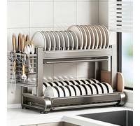 Scolapiatti sopra il lavello, scolapiatti in acciaio inox a 2/3 livelli, struttura stabile e resistente, adatto per riporre piatti, bicchieri e posate(Two floors,43cm/16.9in)